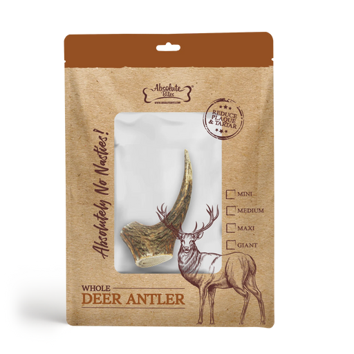 Absolute Bites Single Ingredient Dog Chew - Whole Deer Antler (Medium) | Dental Care