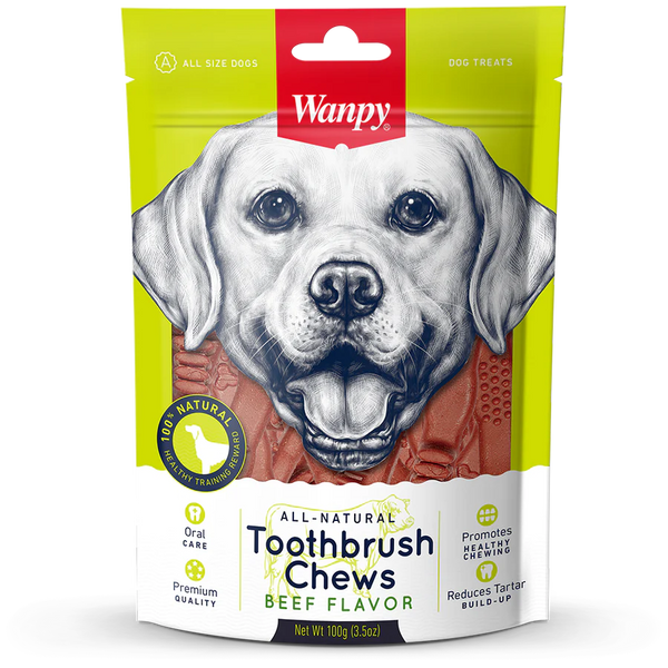 Wanpy All Natural Toothbrush Chews Beef Flavor 100g Dog Treats X3