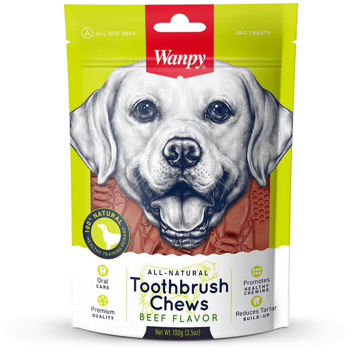 Wanpy All Natural Toothbrush Chews Beef Flavor 100g Dog Treats X3
