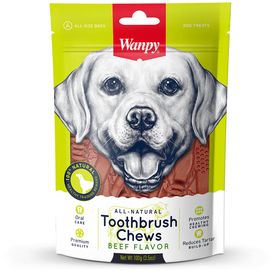 Wanpy All Natural Toothbrush Chews Beef Flavor 100g Dog Treats X3