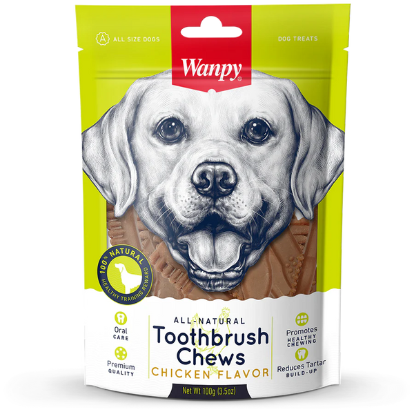 Wanpy All Natural Toothbrush Chews Chicken Flavor Dog Treats 100g X3