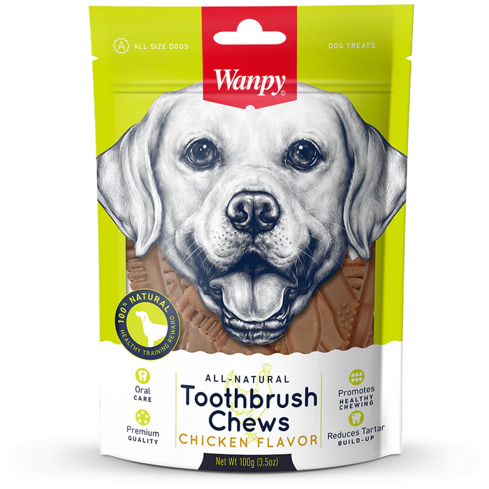 Wanpy All Natural Toothbrush Chews Chicken Flavor Dog Treats 100g X3
