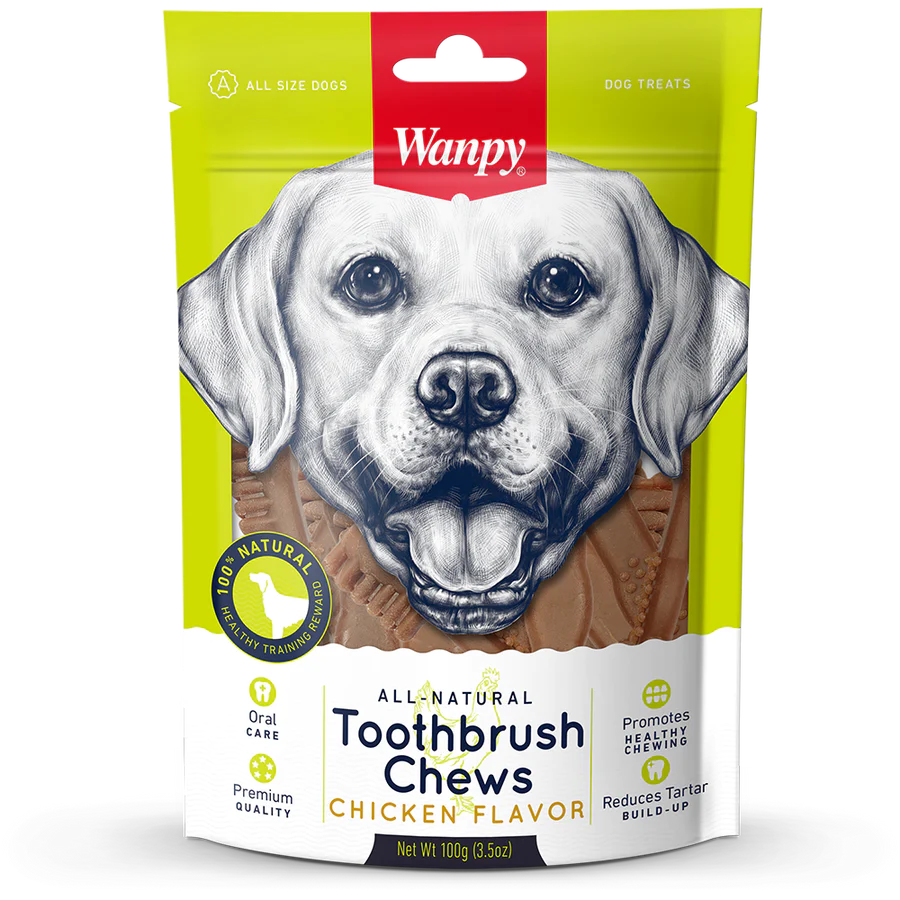 Wanpy All Natural Toothbrush Chews Chicken Flavor Dog Treats 100g X3