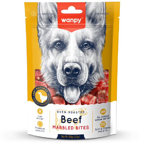 Wanpy Oven-Roasted Beef Marbled Bites 100g Dog Treats X3