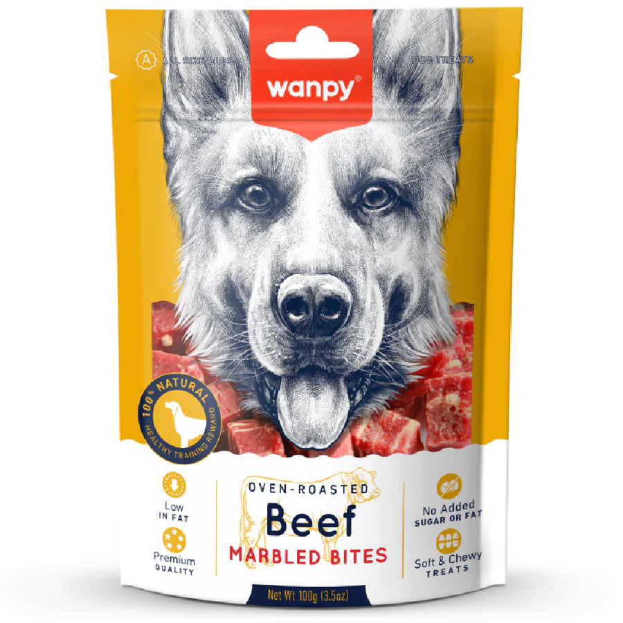 Wanpy Oven-Roasted Beef Marbled Bites 100g Dog Treats X3