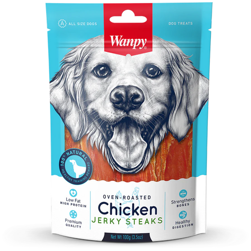 Wanpy Oven-Roasted Chicken Jerky Steaks Dog Treats 100g X3