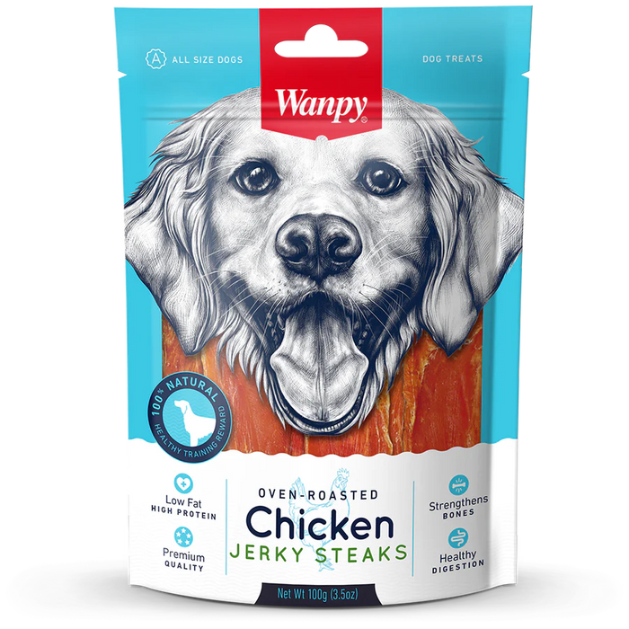 Wanpy Oven-Roasted Chicken Jerky Steaks Dog Treats 100g X3