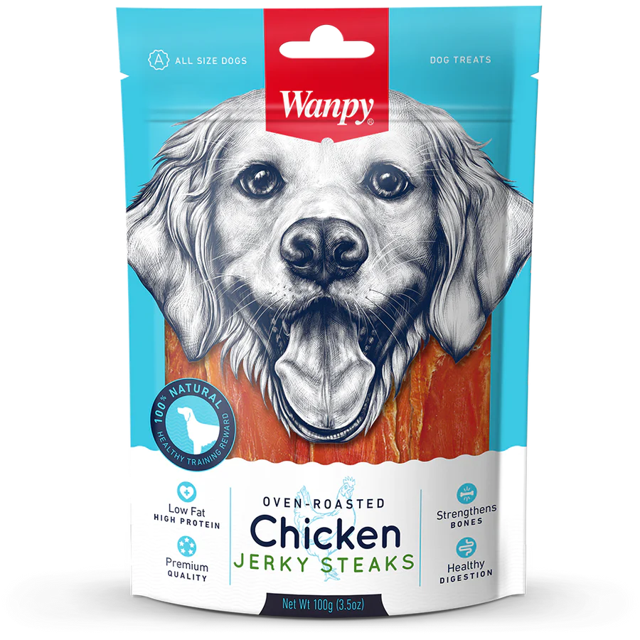 Wanpy Oven-Roasted Chicken Jerky Steaks Dog Treats 100g X3