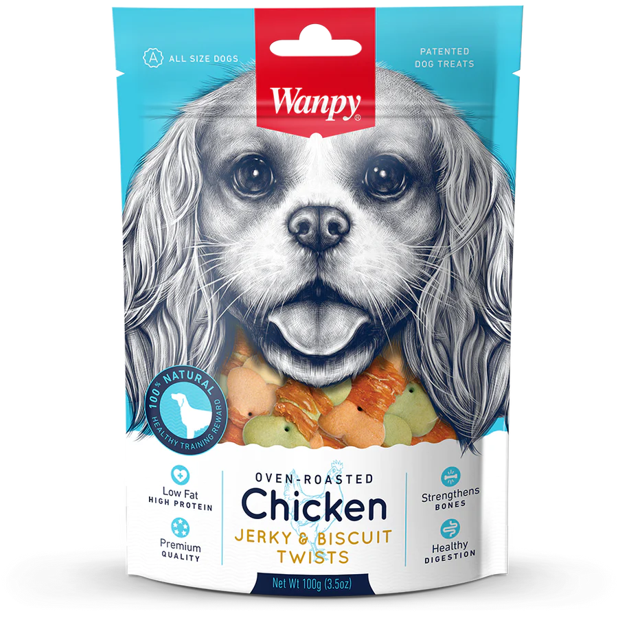Wanpy Dog Oven-Roasted Chicken Jerky & Biscuit Twists 100g