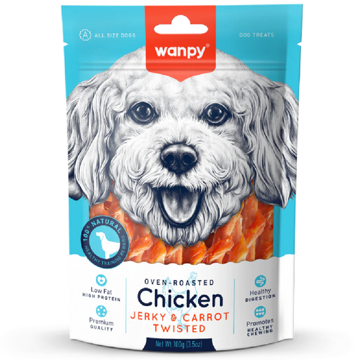 Wanpy Oven-Roasted Chicken Jerky & Carrot Twisted 100g Dog Treats X3