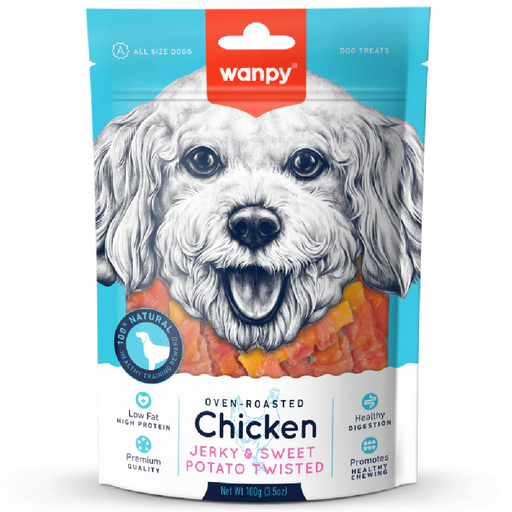 Wanpy Oven-Roasted Chicken Jerky & Sweet Potato Twisted Dog Treats 100g X3