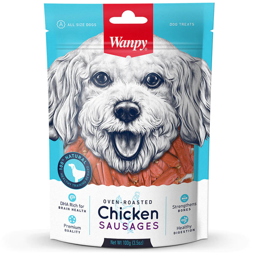 Wanpy Oven-Roasted Chicken Sausages Dog Treats 100g X3