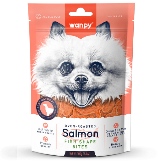 Wanpy Oven-Roasted Salmon Fish Shape Bites Dog Treats 100g X3