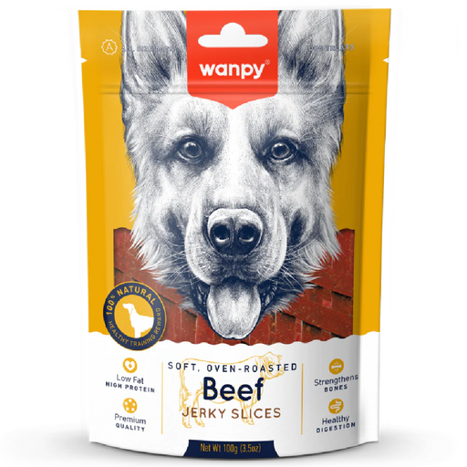 Wanpy Soft Oven-Roasted Beef Jerky Slices Dog Treats 100g X3