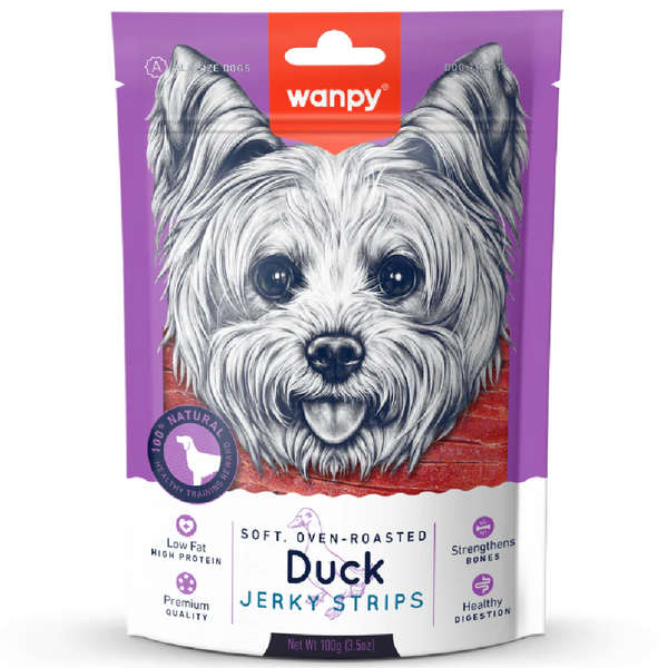 Wanpy Soft Oven-Roasted Duck Jerky Strips Dog Treats 100g X3