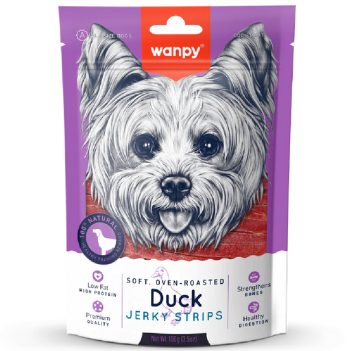 Wanpy Soft Oven-Roasted Duck Jerky Strips Dog Treats 100g X3