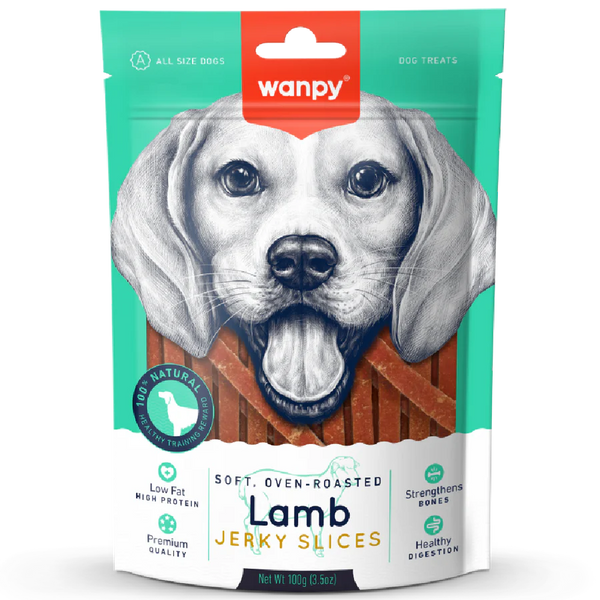 Wanpy Soft Oven-Roasted Lamb Jerky Slices Dog Treats 100g X3