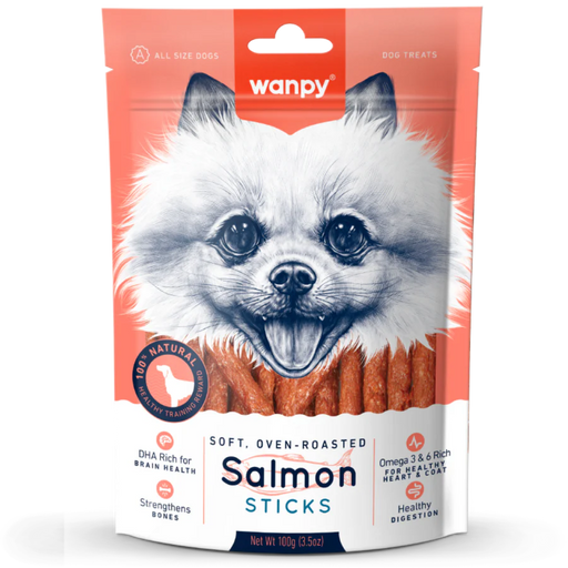 Wanpy Soft Oven-Roasted Salmon Sticks 100g Dog Treats X3