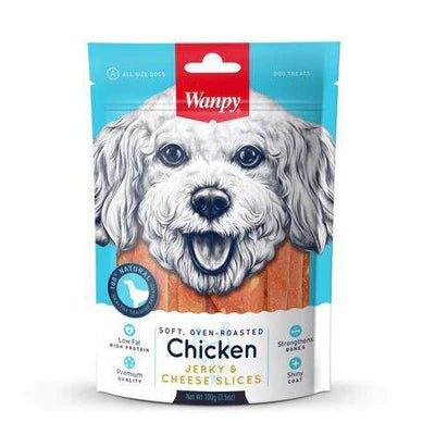 Wanpy Oven-Roasted Chicken Jerky & Cheese Slices 100g Dog Treats X3