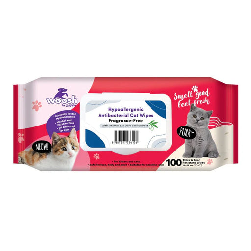 Woosh Cat Wipes Hypoallergenic Antibacterial Fragrance-Free 100sheets