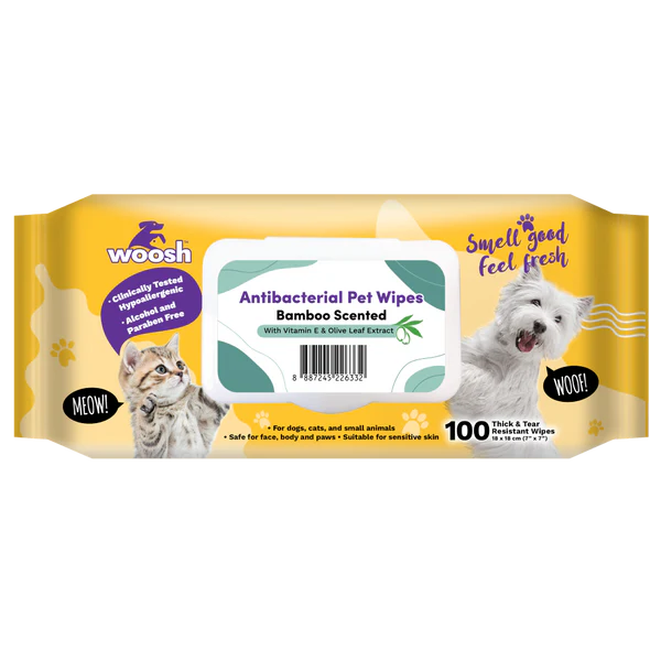 Woosh Pet Wipes Antibacterial Bamboo 100sheets