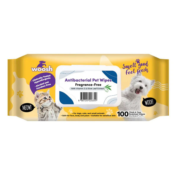 Woosh Pet Wipes Antibacterial Fragrance-Free 100sheets