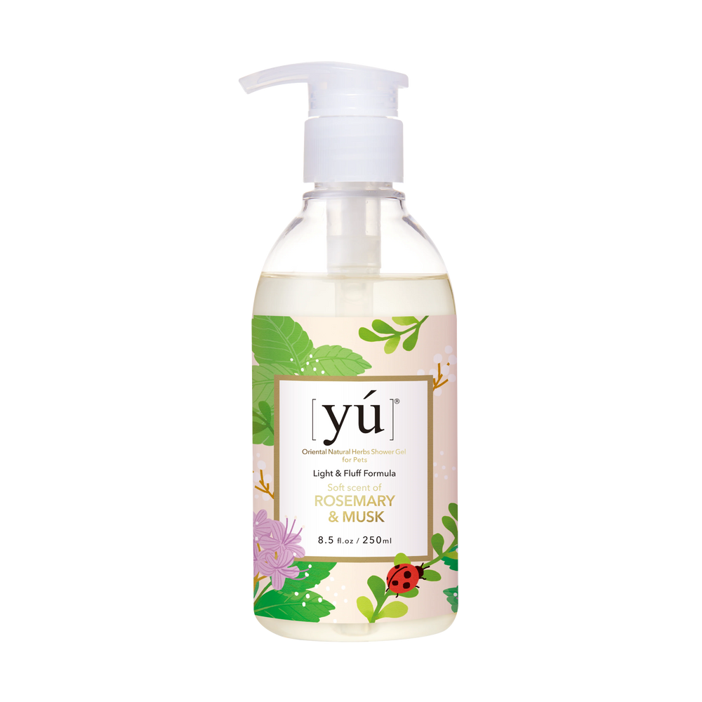 YU Light & Fluff Formula Oriental Natural Herbs Shower Gel for Cats & Dogs Rosemary & White Musk 250ml