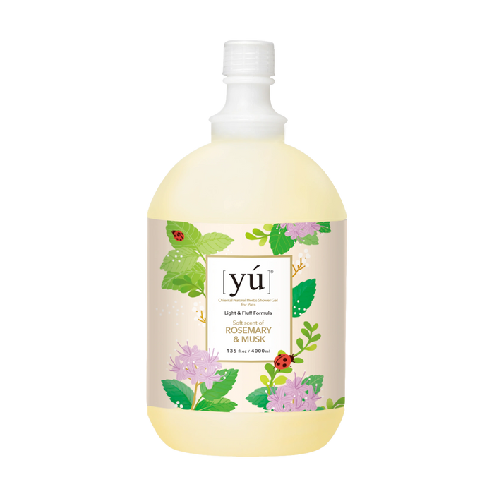 YU Light & Fluff Formula Oriental Natural Herbs Shower Gel for Cats & Dogs Rosemary & White Musk 4000ml