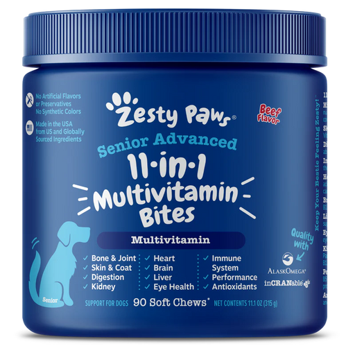 Zesty Paws Senior Advanced 11-in-1 Bites Multivitamin Beef Dog Supplements 90ct
