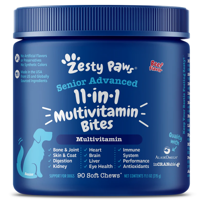 Zesty Paws Senior Advanced 11-in-1 Bites Multivitamin Beef Dog Supplements 90ct