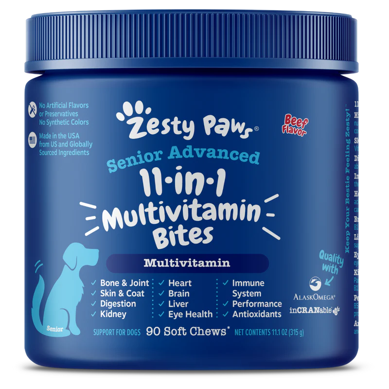 Zesty Paws Senior Advanced 11-in-1 Bites Multivitamin Beef Dog Supplements 90ct