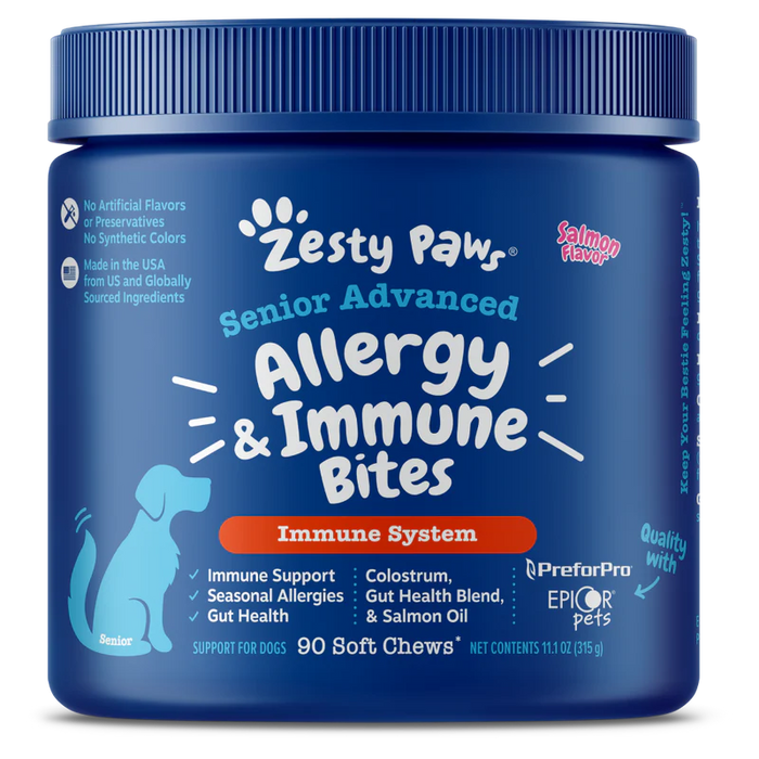 Zesty Paws Senior Advanced Allergy & Immune Bites Immune System Salmon Dog Supplements 90ct