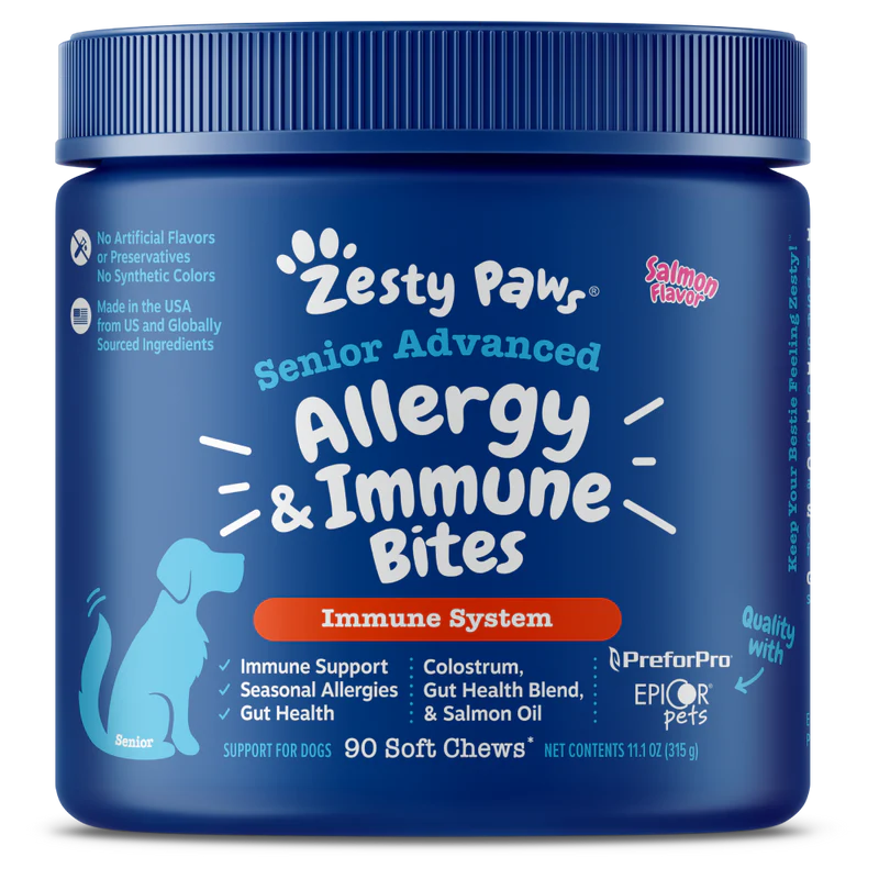 Zesty Paws Senior Advanced Allergy & Immune Bites Immune System Salmon Dog Supplements 90ct