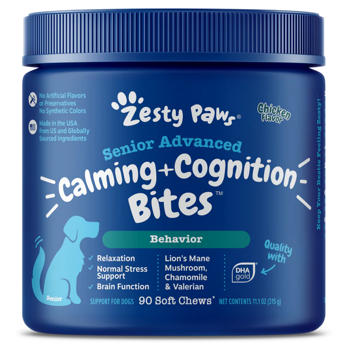 Zesty Paws Senior Advanced Calming + Cognition Bites Behavior Chicken Dog Supplements 90ct