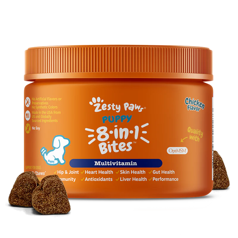 Zesty Paws PUPPY 8-in-1 Multivitamin Bites Chicken Dog Supplements 90ct