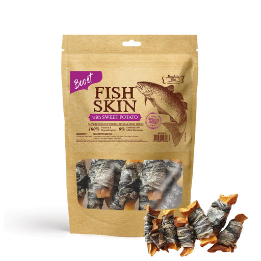 Absolute Bites Fish Skin with Sweet Potato Air Dried Treat for Dogs 100g