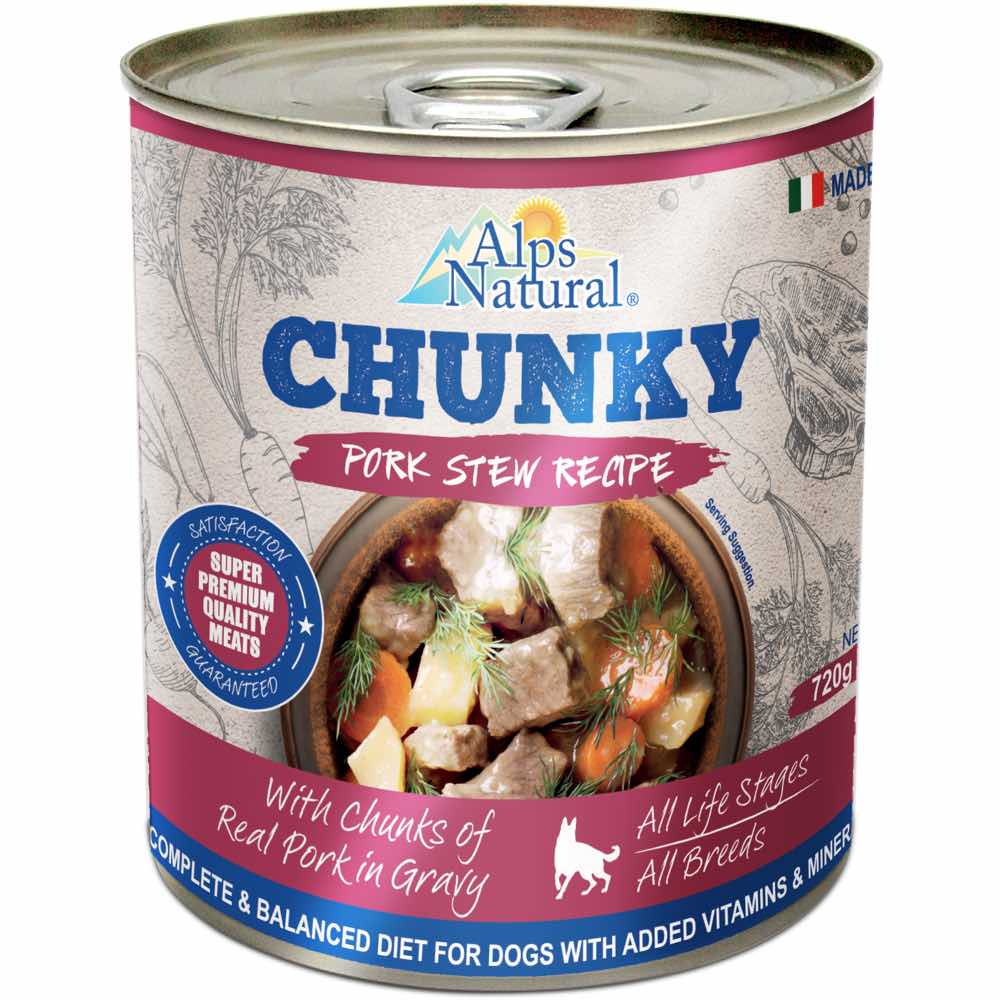 Alps Natural Chunky Pork Stew Recipe Canned Dog Food 720g X12