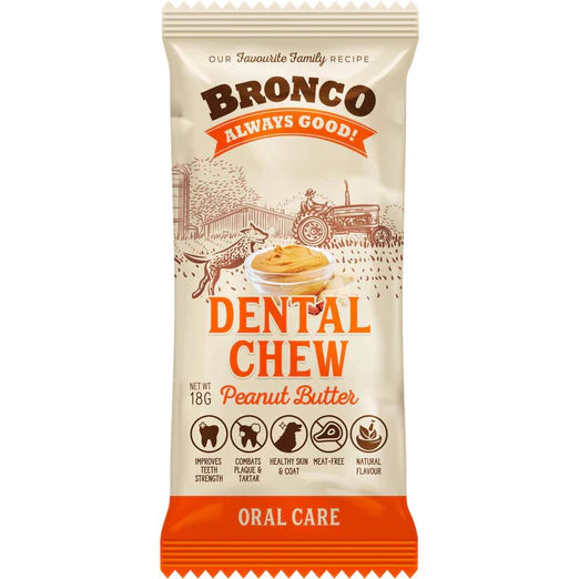 Bronco Dental Chew Peanut Butter Dog Treat 18g X50