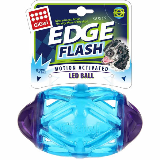 GiGwi Edge Flash Motion Activated LED Rugby Ball Dog Toy Blue