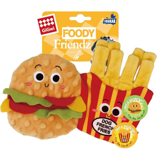 GiGwi Foody Friendz Interactive Plush Dog Toy Hamburger & French Fries