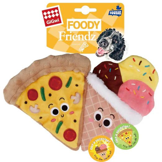 GiGwi Foody Friendz Interactive Plush Dog Toy Pizza & Ice Cream