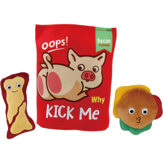 GiGwi Foody Friendz Interactive Plush Dog Toy Pork Snack Bag