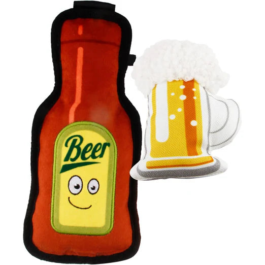GiGwi Foody Friendz Tough Plush Dog Toy Beer With Beer Mug