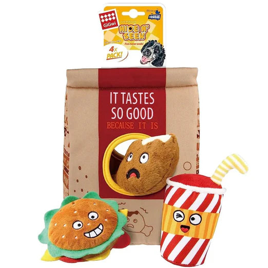 GiGwi Hide N' Seek Interactive Plush Dog Toy Fast Food Bag