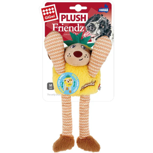 GiGwi Plush Friendz Long Dog Toy Pineapple Dog