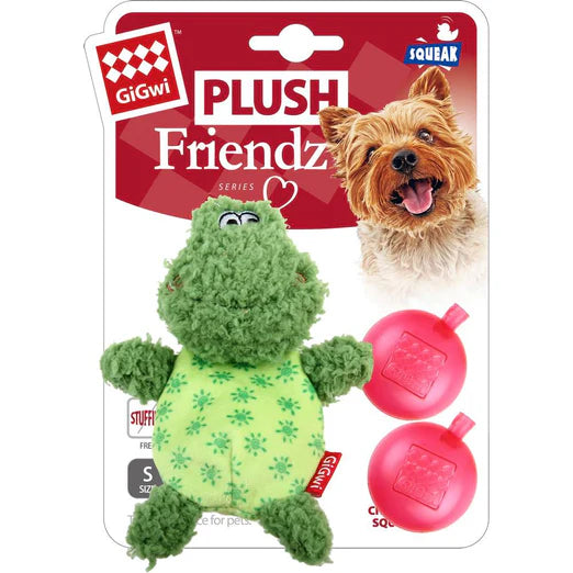 GiGwi Plush Friendz Stuffing-Free With Refillable Squeaker Dog Toy Frog