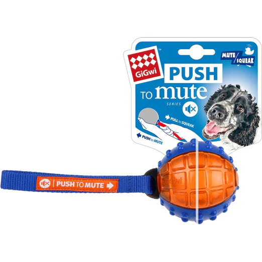 GiGwi Push To Mute Ball Dog Toy Blue Orange