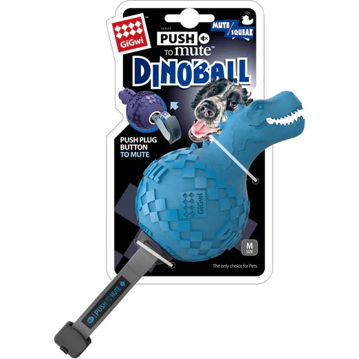 GiGwi Push To Mute Dinoball T-Rex Dog Toy Light Blue