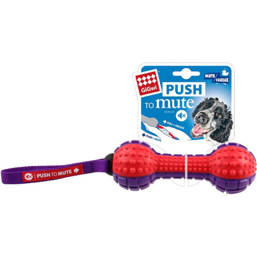 GiGwi Push To Mute Dumbbell Dog Toy Red Purple