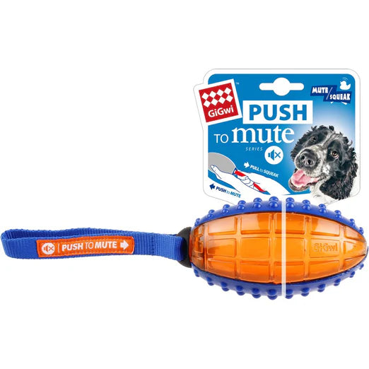 GiGwi Push To Mute Rugby Ball Dog Toy Blue Orange